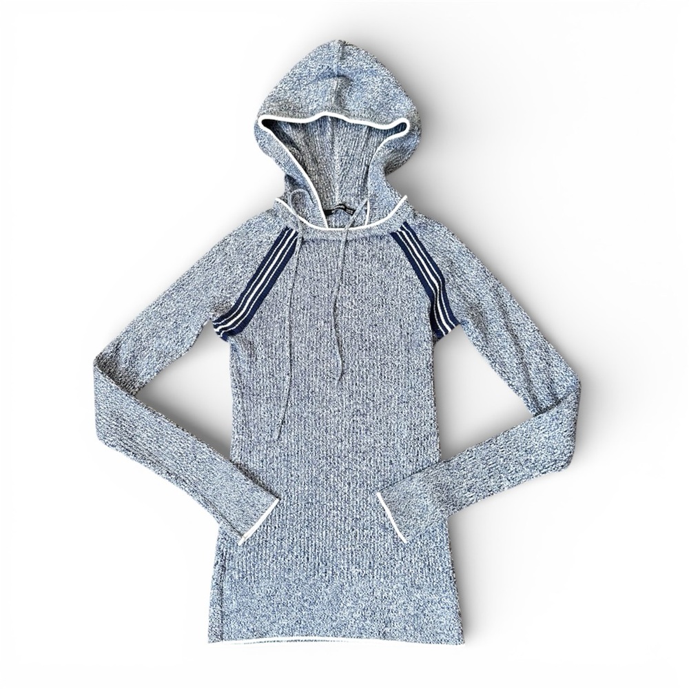 PATTY BOUTIK fitted hooded pullover sweater, blue coloring, size M